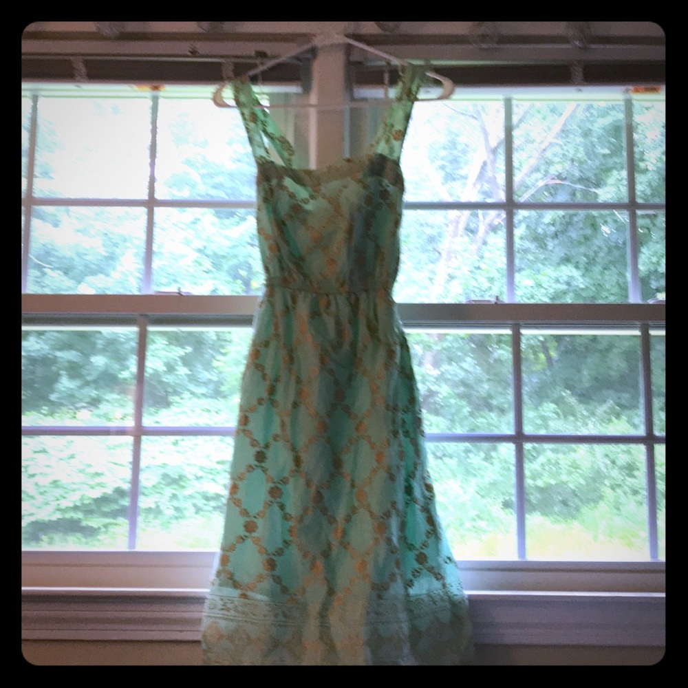 !!Gorgeous!! Teal and gold summer dress sz small